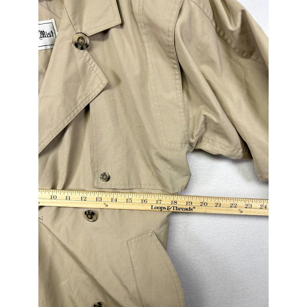 British Mist Classic Tan Double Breasted Trench Coat Belted Full Length Size 910